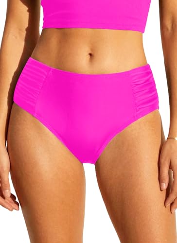 Image of Women Bikini Bottoms Mid Waist Bathing Suit Swimsuit Ruched Swim Bottom | Full Coverage, Full Lining, Shirred, Mid Rise, Tummy Control