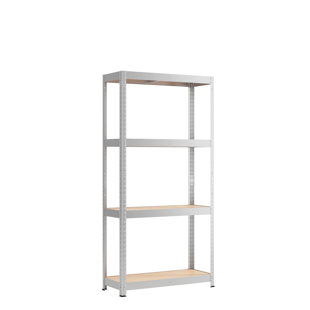 Kreher XL Schwerlastregal 75 x 30 x 150 cm – Metallregal mit 4 MDF-Böden – bis 100 kg je Boden – Steckregal werkzeuglos montierbar – Lagerregal für Keller, Garage & Werkstatt – Verzinkt (2er Set)