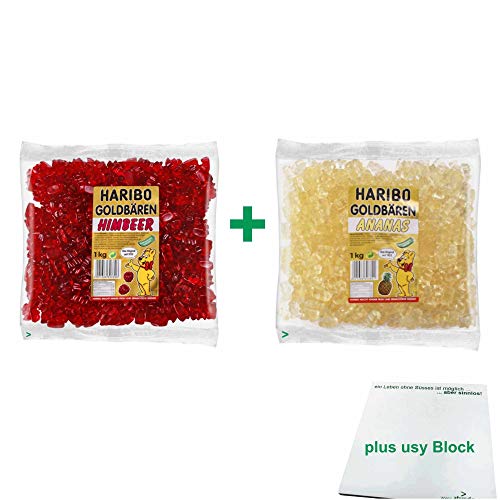 Haribo Goldbären Testpaket Ananas & Himbeere (je 1kg sortenrein) + usy Block Cover