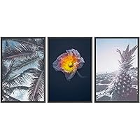 SIGNWIN Framed Canvas Print Wall Art Tropical Palm Tree, Flower & Pineapple Variety Nature Plants Photography Realism Rustic Scenic Relax/Calm Cool for Living Room, Bedroom, Office - 16