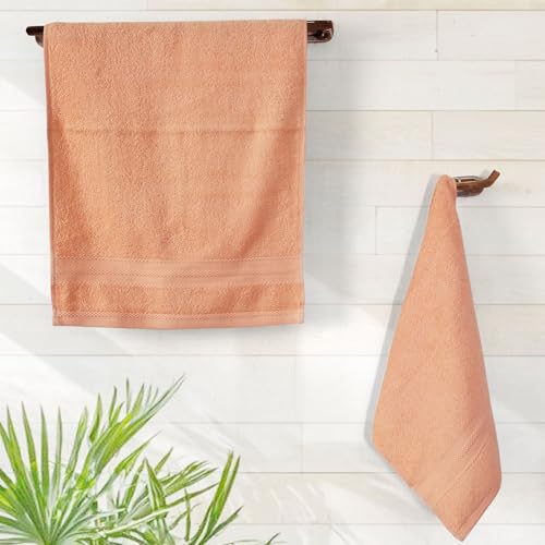 Image of Layers 100% Cotton Face Towels | 450 GSM Soft & Highly Absorbent | Aqua Plush Collection | Pack of 12 Super Soft Towels for Men & Women | 30 x 30 cm - Peach
