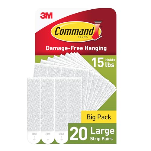 Image of Command Large Picture Hanging Strips, White, 20 Pairs (40 Strips), Holds Up to 15 lb, Damage-Free Frame Hangers, No Tools, Click-Lock Strips for Gallery Walls, Up to 24 x 36 in
