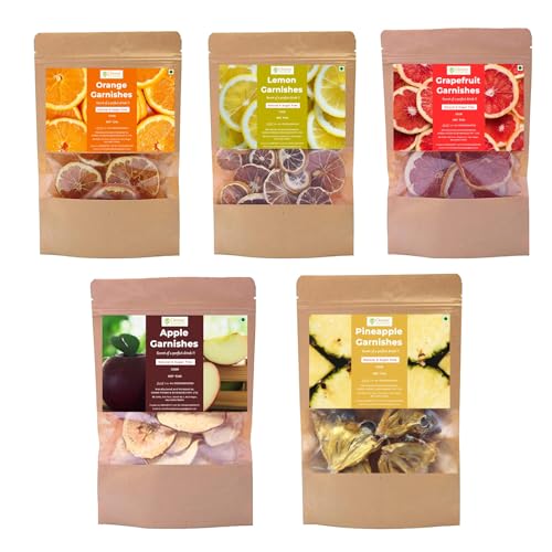 Image of Omrai Foods Dried Orange+Lemon+Grapefruits+Apple+Pineapple Slices Garnishes 50GM (Combo)Dehydrated Fruit Garnish for Cocktails,Mocktails,Detox Water,Tea | Natural Air Dried Fruit Slices for Decoration