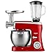 DMS 3in1 Küchenmaschine Rührmaschine 9 Liter Knetmaschine Edelstahlschüssel Spritzschutz StandMixer Ice Crusher Fleischwolf Teigkneter 6-stufige Geschwindigkeit 2200 Watt Schwarz KMFB-2200 (Rot)