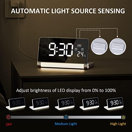 Radio-réveil De Chevet, Surface De Miroir Numérique, Grand écran LED Multifonction Double Charge