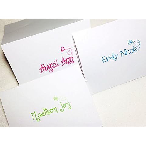 Pen & Pad Stationers 20 Personalized Note Cards w Envelopes for Kids! Folding Cards for Girls or Boys. Choose from many font styles and colors. Blank inside. Optnl Return Address Labels (20 Pack) Cover