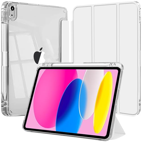 EspZanthic Funda para iPad (A16) 11.ª/10.ª Generación (2025/2022) con Portalápiz y Suave TPU Bumper, Clara Transparente Carcasa Trasera Soporte Antigolpes Cover Tableta, Plata