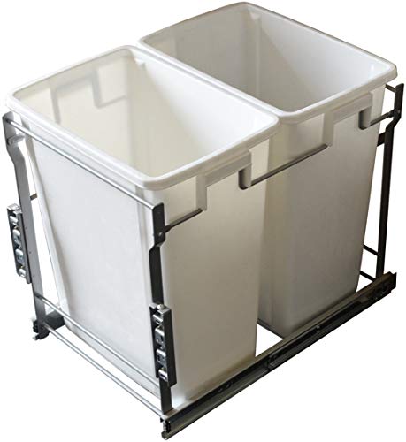 Silverline Double 35 Qt Kitchen Cabinet Pull-Out White Waste Container Under-Counter Trash Can