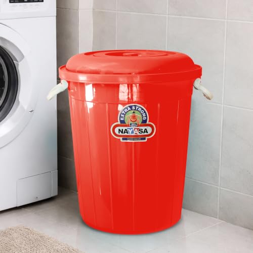 Image of Nayasa Bucket 102 with Lid- 100 Ltrs, Plastic Water Storage Bucket| Unbreakable Multipurpose Storage, Red