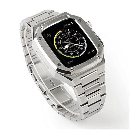TUOXINDA Stålband Väska till Apple Watch 6 SE 5 4 Rostfritt stål Mod for Iwatch 44mm 40mm Luxury Metal Case och Band for Apple Dyl Ek (Band Color : Oak BlackS screw, Band with : 42/44)