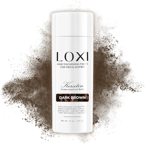LOXI Hair Building Fibers (27.5g) | Fill In Fine, Thinning & Balding Hair for an Instantly Thicker & Fuller Look - Premium Keratin Formula -5 Shades for Men & Women (Dark Brown)