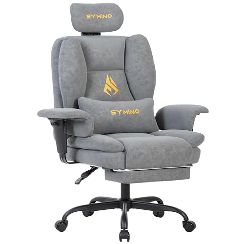 Symino Gaming Stuhl Chefsessel Bürostuhl Ergonomisch, Vintage-PU-Leder Schreibtischstuhl mit Fußstütze Höhenverstellbarer Office Chair Computerstuhl 130kg, Grau