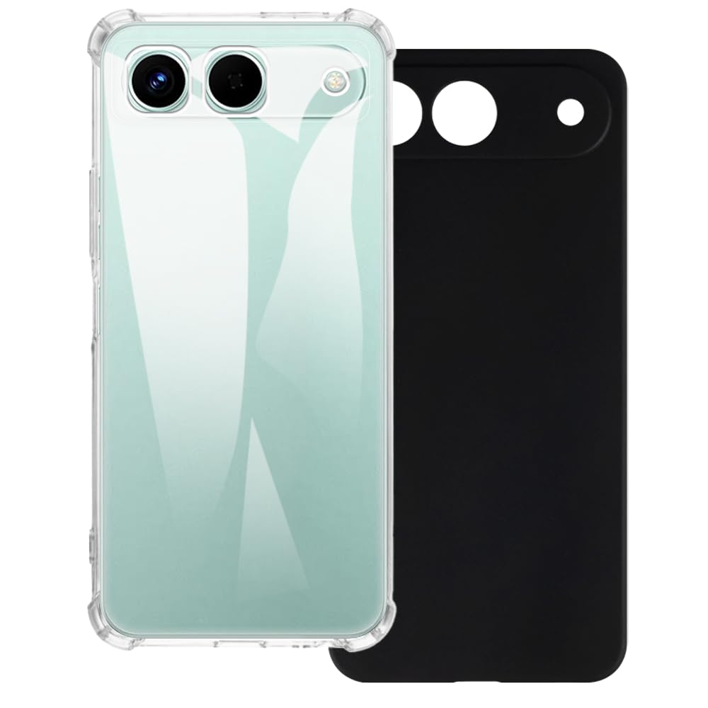 2-Pack TPU Case Compatible with Tecno Spark Go 5G Phone Cover - Shockproof Flexible Protective Accessories with Precise Cutouts (Clear+Black)