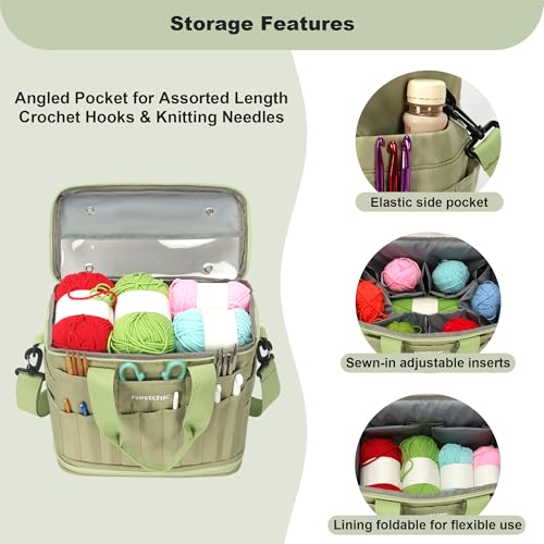 Image of Expandable Crochet Bag,Anti-Tangle Yarn Storage Organizer, Durable Knitting Project Bags for Crocheting Accessories, Portable Travel Yarn Bag for Knitters & Crocheters.ldeal Gift for Women (Green)
