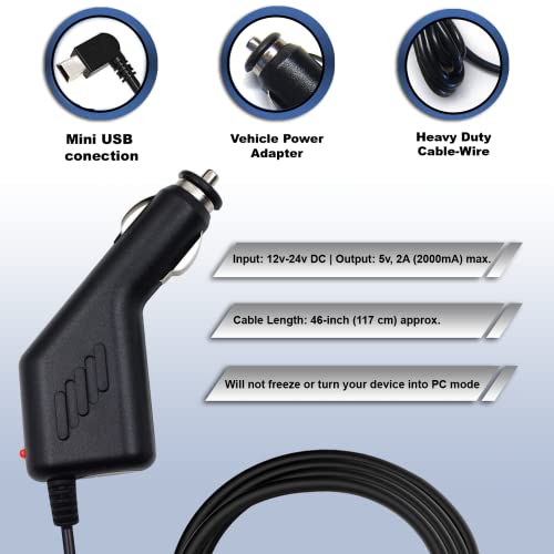 Ramtech DC 12V 2A Universal Car Charger Power Adapter Cable Cord for GPS, Compatible with 7 Inch RMGood Sam RV RVND 7725 7735 LM, Stylus Pen Included, CHMNA