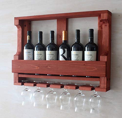OGESTA Wooden Wall Hanging Design Bar | Bar Cabinets for Home | Mini Bar for Home | Solid Wood Make Wine Storage Cabinet with Glass Hanging Space-Walnut Finish 3