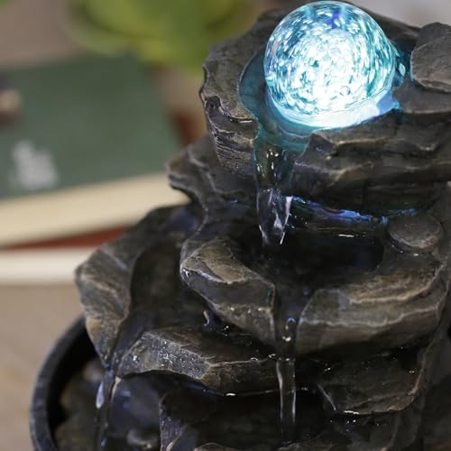 Zen'Light - Zimmerbrunnen Little Rock - Naturwasserfall mit Steineffekt und farbigem LED-Licht - Zen Tischdekoration Ideal für Meditation und Entspannung - Feng-Shui-Objekt Glück - H 23cm