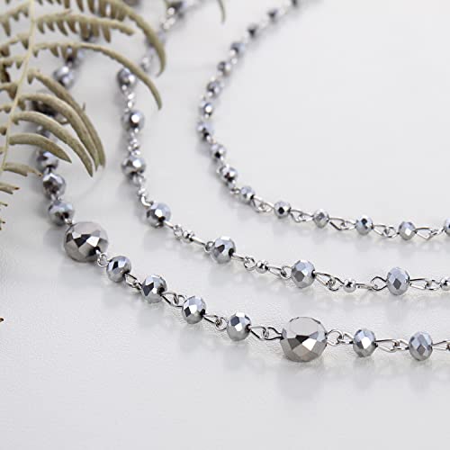 Firstmeet Long Chain Multi Layer Fashion Glass Beads Handmade Necklace (Xl-1035-Silver Grey-Bk) #TOP4