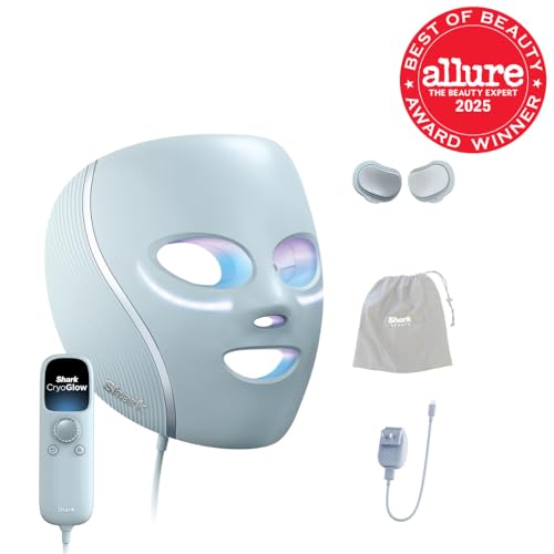 shark cryoglow led face mask with under-eye cooling anti-ageing amp blemish repair red amp blue led infrared light therapy usb-c remote control storage bag blue frost fw312