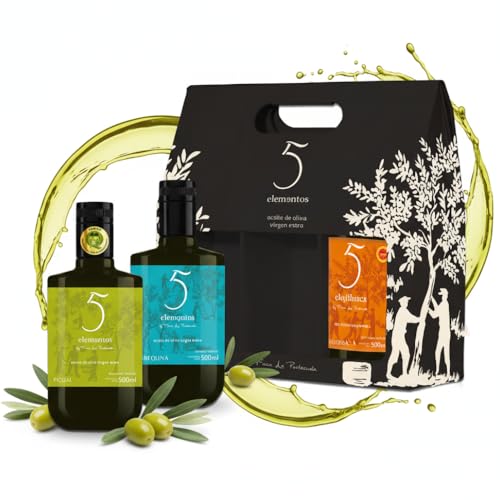 5 Elementos Estuche de Aceite de Oliva Virgen Extra 3x500ml | Selección Gourmet de Variedades Premium | Picual, Arbequina y Cornicabra DOP Montes de Toledo | Pack de Aceite Especial para Regalo