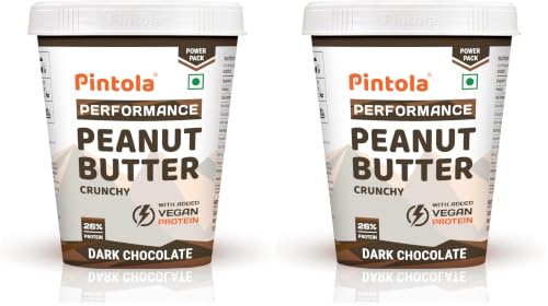 Image of Pintola Dark Chocolate Performance Series Peanut Butter (Crunchy) - 1kg | Vegan Protein | 26% Protein | High Protein & Source of Fiber (Pack of 2)