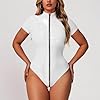 Metallic Bodysuit for Women Leather Catsuit Lingerie Vinyl Skinny Jumpsuit PVC Clubwear Cosplay Outfit (White, L) #2