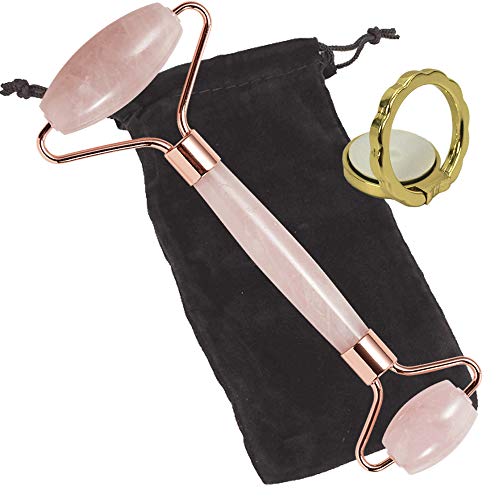 Rolo Massageador Facial Anti Estresse Quartzo Rosa + Suporte Celu...