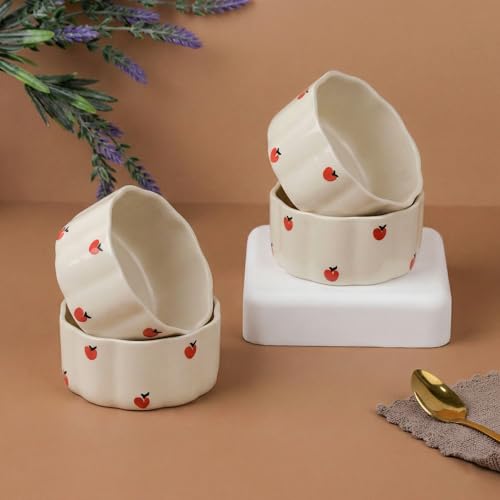 Image of The Earth Store Cream Apple Vegetable Bowl - 250ML Ceramic Bowl Set of 4 | Microwave & Dishwasher Safe Bowl Ceramic for Home, Gifting & Restaurants
