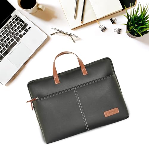 Image of Giordano Unisex 15 Inch Laptop Sleeve PU Bag for Professionals | Premium Leatherette | Water-Resistant & Padded Slim-Fit with Trolley Strap for Men & Women