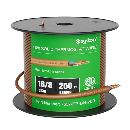 Syston 18/8 Thermostat Doorbell HVAC Heating Control Cable Wire, 18 AWG 8 Conductors 100% Solid Copper Conductors CL3R/FT4/CMR Riser-Rated, UV Resistant RoHS for Low Voltage Applications Use