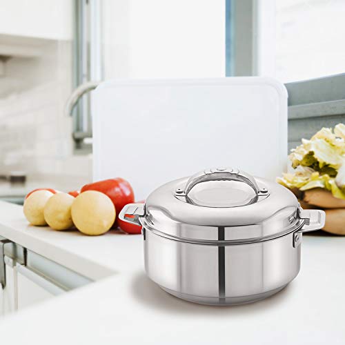 Image of CELLO Maxima Insulated Casserole Hot Pot For Kitchen 2000 ml Silver | Easy to Serve Lightweight Outdoor Safe Keeps Food Hot and Warm Airtight Insulated Casserole Hot Pot Pack Set For Roti Rice Biryani