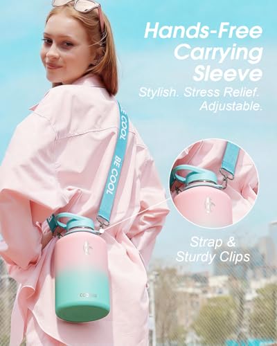Image of Coolflask Half Gallon Water Bottle Insulated Stainless Steel with Strap