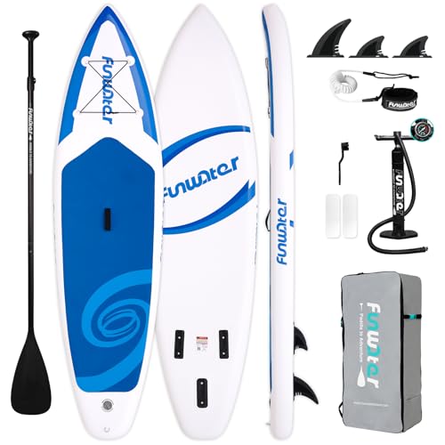 FunWater SUP Inflatable Stand Up Paddle Board 10'x31''x6'' Ultra-Light Inflatable Paddleboard with ISUP Accessories,Fins,Adjustable Paddle, Pump,Leash,Backpack