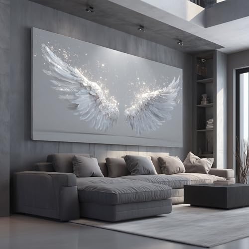 Décoration murale pour salon moderne : grand tableau plumes