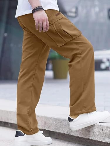 Image of Comdecevis Men's Casual Cargo Pants Workout Joggers Stretch Sweatpants Hiking Drawstring Tactical Pants with Multi Pockets