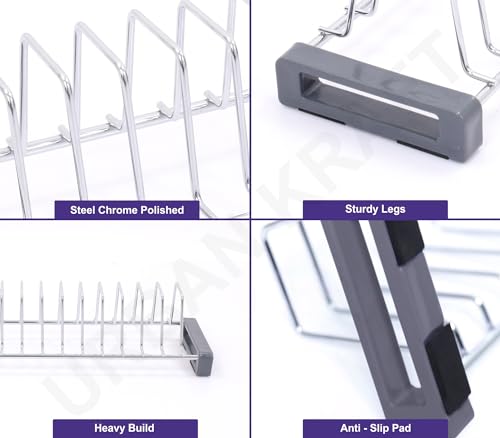 Image of URBAN KRAFT Modular Kitchen Basket Plate Fixer Set of 2 /Tandem Box Drawer /Plate Organizer for Cabinet /Thali Stand Holder - Saucer Rack((Thali+Saucer) Stand) Chrome
