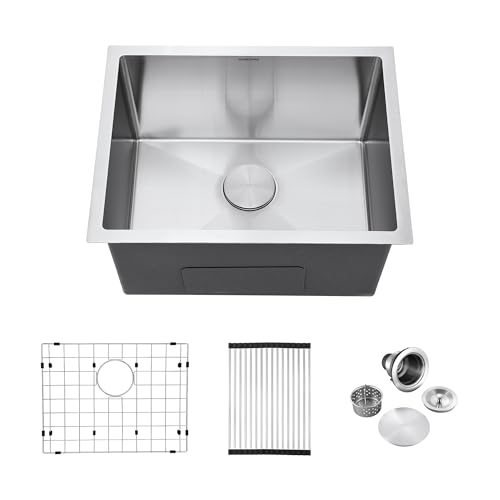 Image of 23-inch Undermount Laundry Utility Sink, SINKVINE Stainless Steel Sink | 23x18x12 Extra Deep Single Bowl for Laundry Room, Garage and Outdoor Kitchen with Bottom Grid, Drain Strainer and Drying Rack