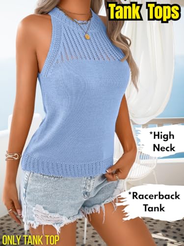 Image of ChiaoLezhee Women's Summer Knit Tank Tops, Racerback High Neck Lightweight Sweater Vest, Dressy Casual Outfits