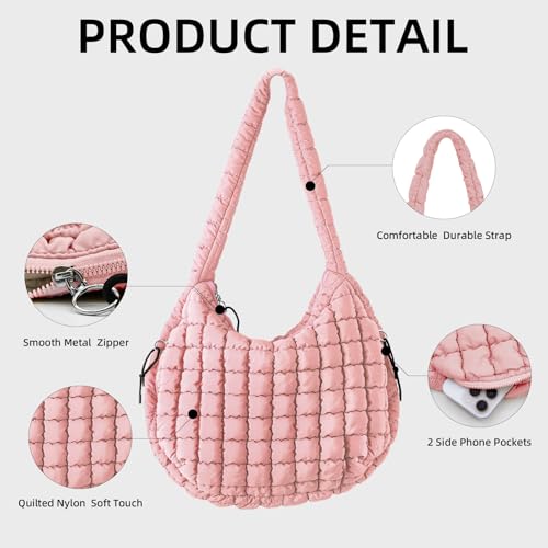 Image of Puffer Quilted Shoulder Bag Large Puffer Tote Bag for Women,Hobo Quilted Tote Bag Crossbody Shoulder Handbags Puff Purse