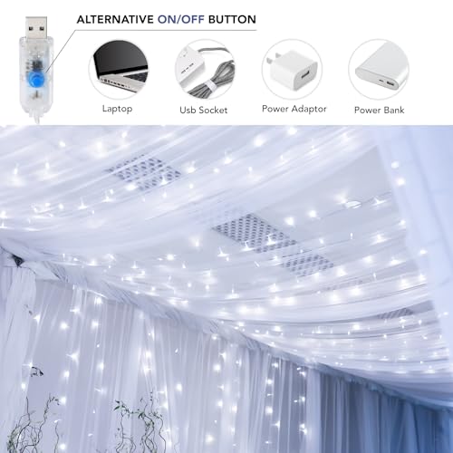 Maggift 200 Led Hanging Curtain String Lights Indoor Outdoor Waterproof, 6.5 X 9.8 Ft Usb Fairy Curtain Lights.8 Modes With Remote Control White thumb #2