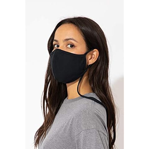 Sub_Urban RIOT Adjustable Ear Loops Pack of 3 100% Cotton Face Masks with Convenient Neck Strap and Air Filter Pocket, Made in USA, Black Cover