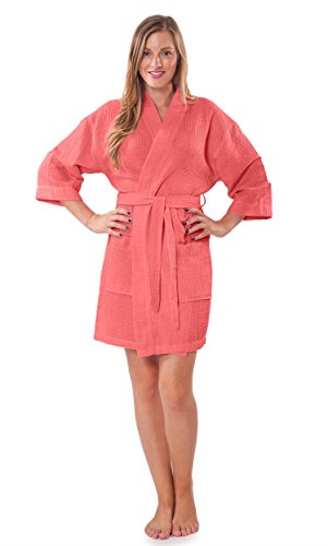 Image of Turquaz Lightweight Short Robes For Women Waffle Kimono Bathrobe - Soft, Fast-Drying, Long-Lasting Cotton Blend