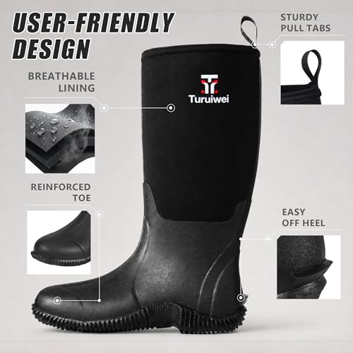 Image of Rubber Boots for Men,Waterproof Rain Boots with Steel Shank | 6mm Neoprene Insulated Work Boots,Breathable Lining,Anti-Slip Multi-Season Mud Boots for Hunting, Farming, Fishing &Gardening