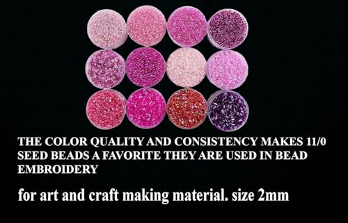 Image of eshoppee 11 /0 20gm x 12 Colors Pink Shade Seed Beads Set for Jewelry Making - Multicolor Glass Beads for DIY Craft, Embroidery & Bracelet Making (Assorted Pack)