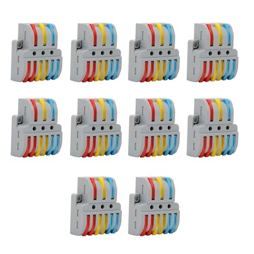 Image of ROBOWAY 10Pcs LT-633 Lever Wire Connector, 3 In 6 Out Quick Wiring Cable Terminal Block for 24-12 AWG Wires, Compact Splicing Connector with Durable Design, Easy Reusable Wiring Terminal (Pack of 10)