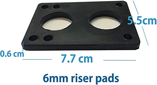Image of VJ Longboard Skateboard Riser Pads, Rubber, Set of 2, Size 3mm (1 /8 inch) 6mm (1 /4 inch) 12mm (1 /2 inch) 14mm Angel Wedge Riser Pads, Black