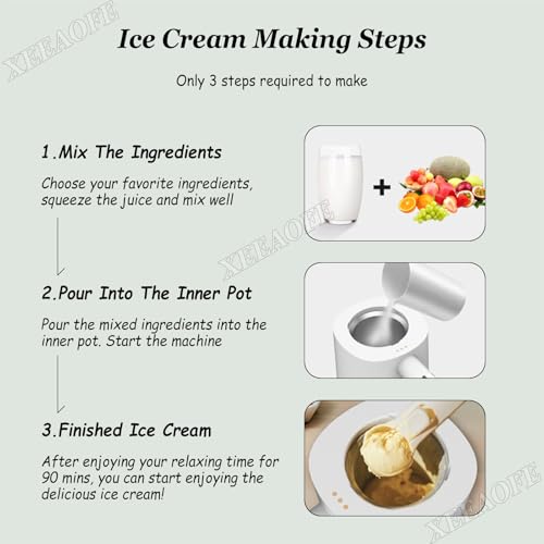Eismaschine, Multifunktionale Softeis-Maschine für Hausgemachtes Gelato, Sorbet und Gefrorenen Joghurt, Integrierter 300ml Aluminiumzylinder – Bild 4