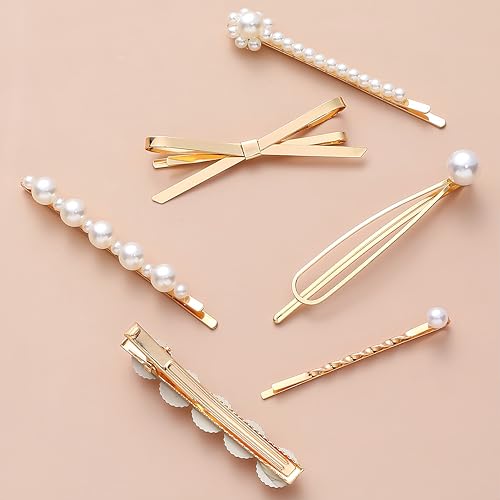 Pinzas para el cabello con perlas TEBIEKOY 6 pzas miniatura 3