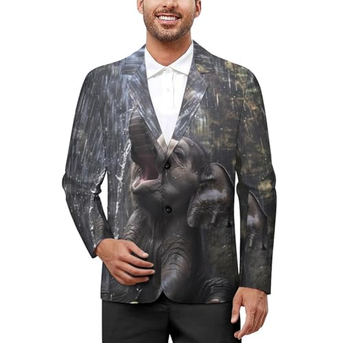 Elephant Under Waterfall Men's Suits Dress Business Formal Suit Print Jackets Coat For Wedding Party