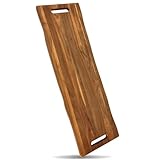 Large Acacia Serving Board with Handles, 36 x 12 Inch Rectangular Charcuterie Platter, Natural Wood Server for Meat, Cheese Board, and Party Appetizers, Extra Long 3ft, Light